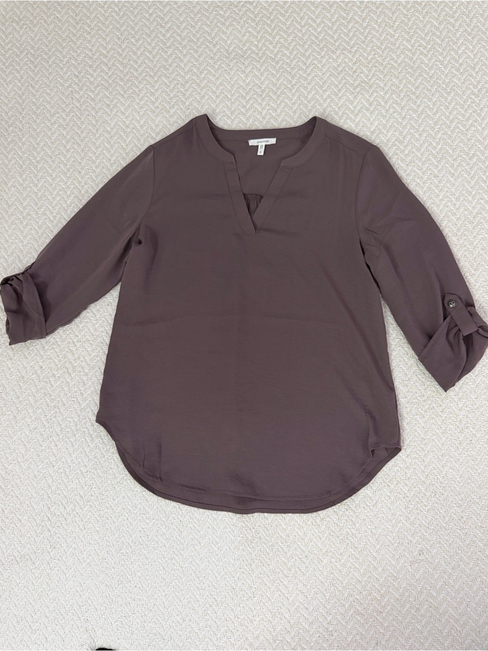 Maurice’s Windowpane Split-Neck 3/4 Sleeve Top - Brown